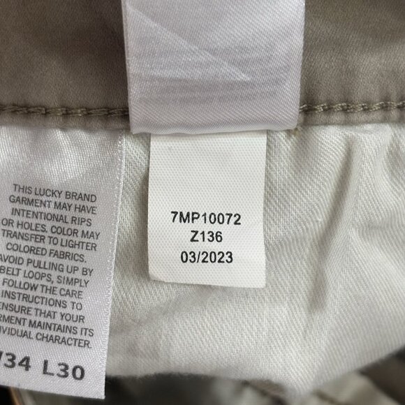 Lucky Brand 410 Athletic Straight Pants Mens 34x30 Beige Stretch Chino Casual - Picture 15 of 16
